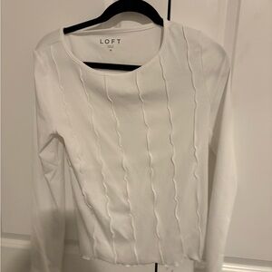 LOFT White Long-Sleeve Textured Crewneck Sweater